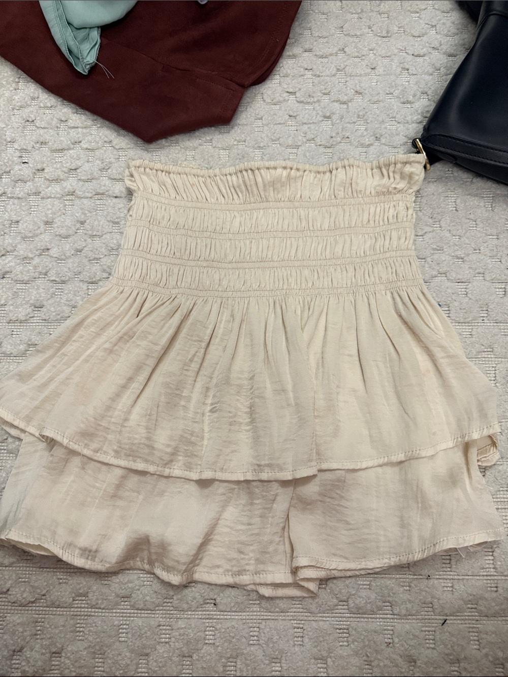 glam Cream Tiered Mini Skirt with Smocked Waist